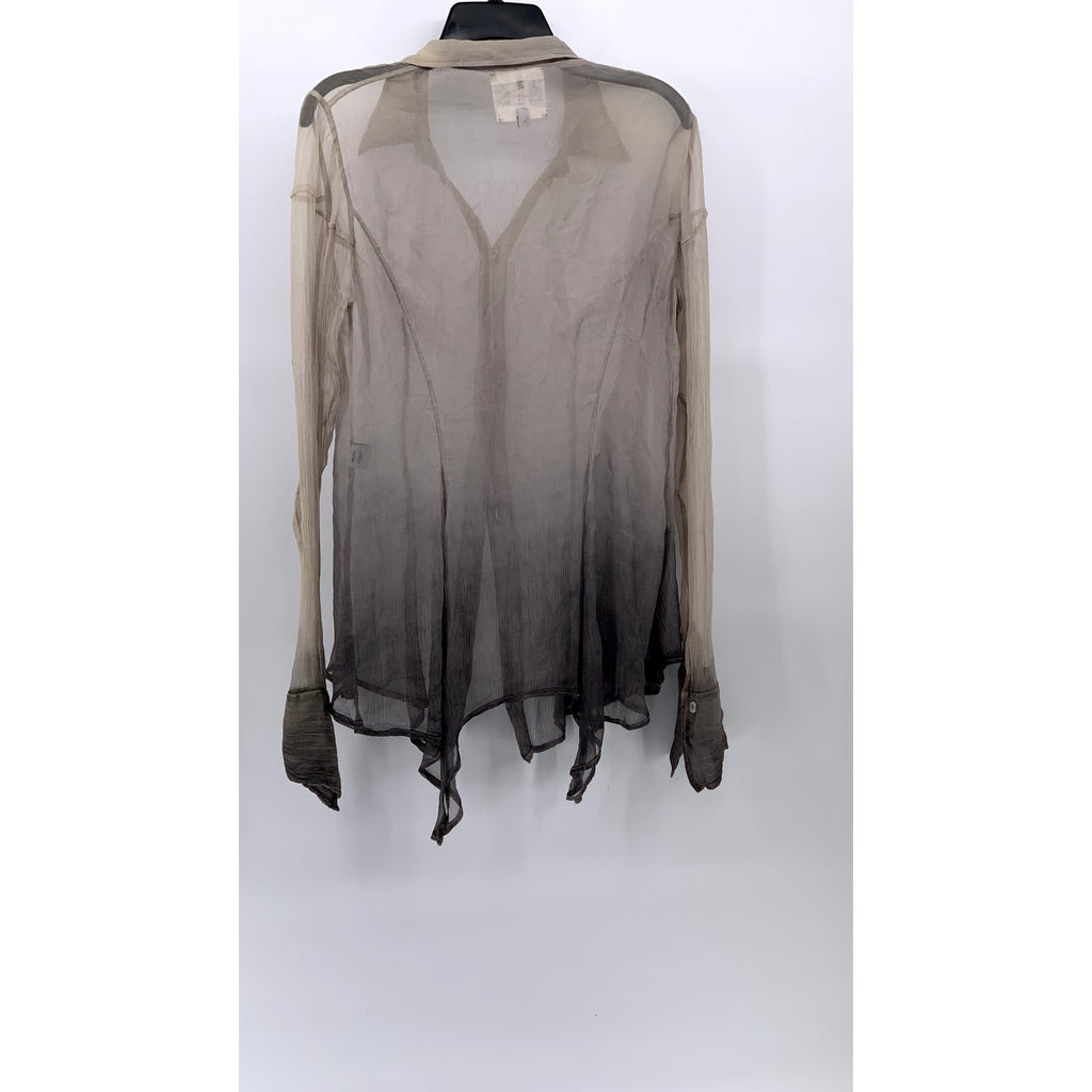 NIGEL PRESTON & KNIGHT Women’s Tan-Black Button-Up Long Sleeve Sheer Top SZ L