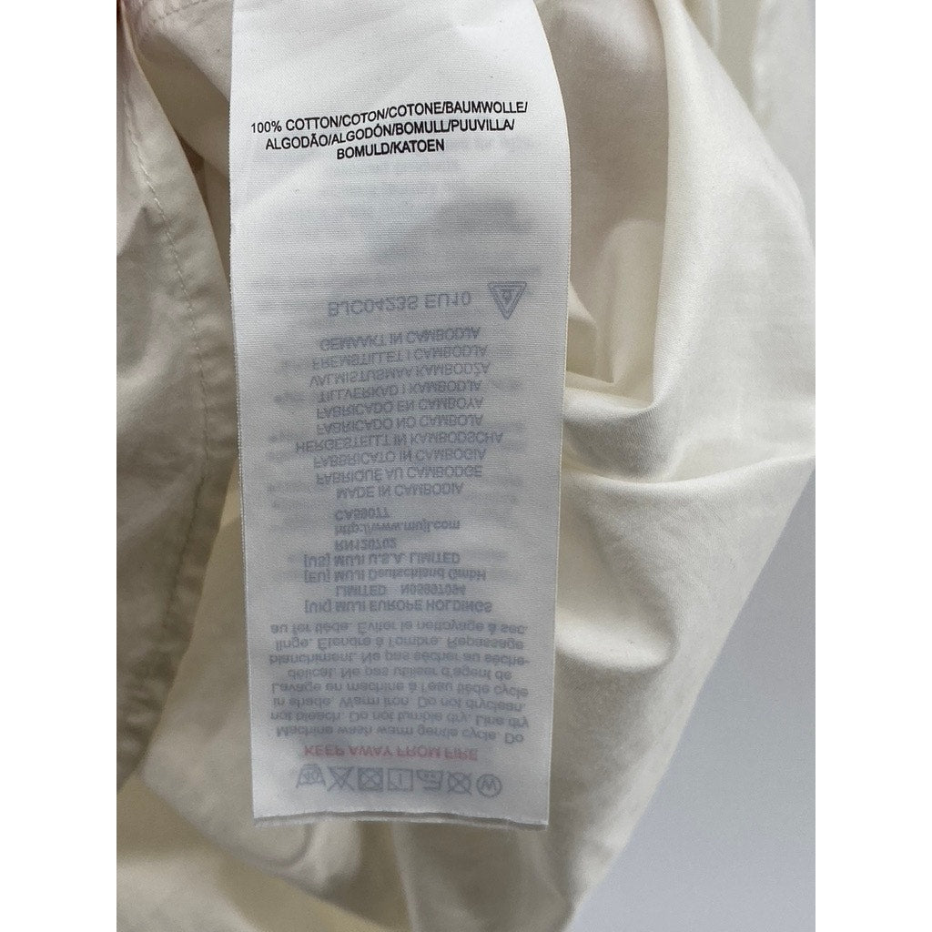 MUJI Women's Off-White V-Neck Henley Sleeveless Chest Pockets A-Line Dress SZ M