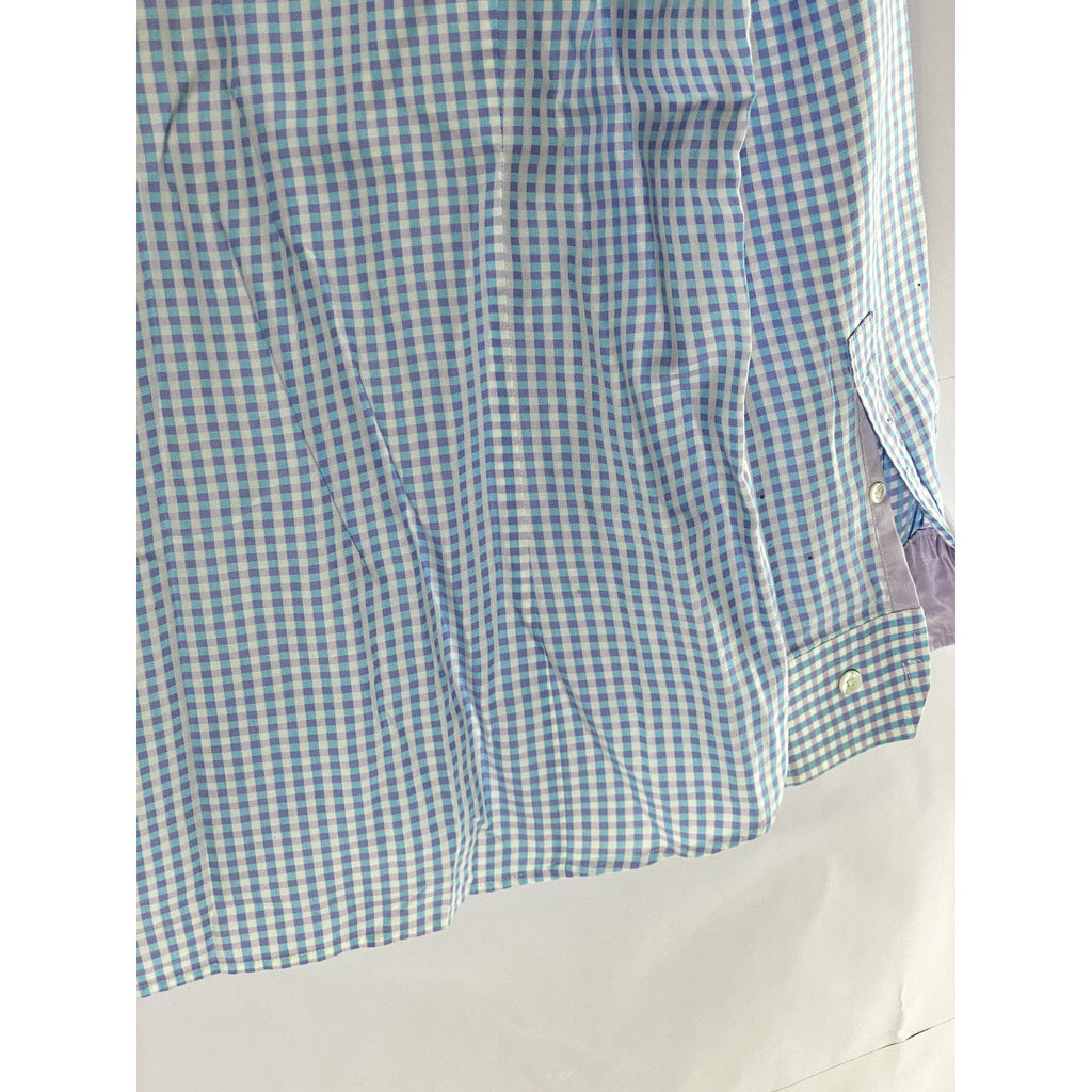 SABA Men's Light Blue/Purple Gingham Print Regular Fit Button-Up Shirt SZ M
