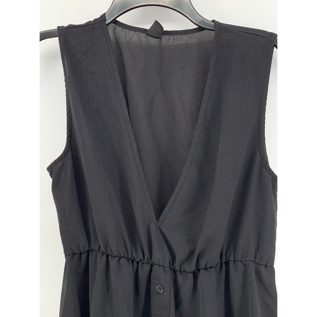 SHEIN Women's Black V-Neck Sleeveless Ruffle-Hem Knee Length Dress SZ 6