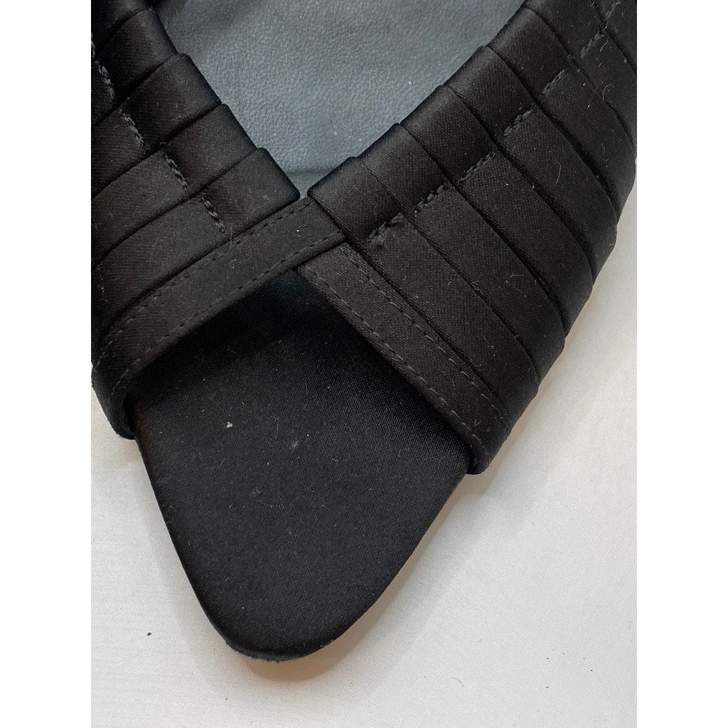 J.CREW Women's Black Satin Strappy Peep-Toe Ankle Strap Heeled Sandals SZ 8.5