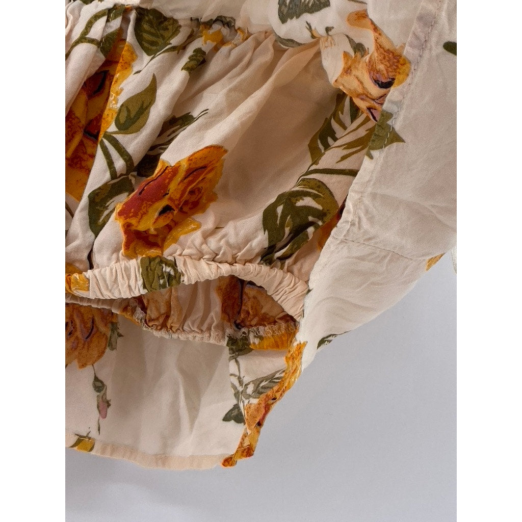 FREE2BU Women's Cream Floral Print Ruffle Strapless Crop Top SZ 6