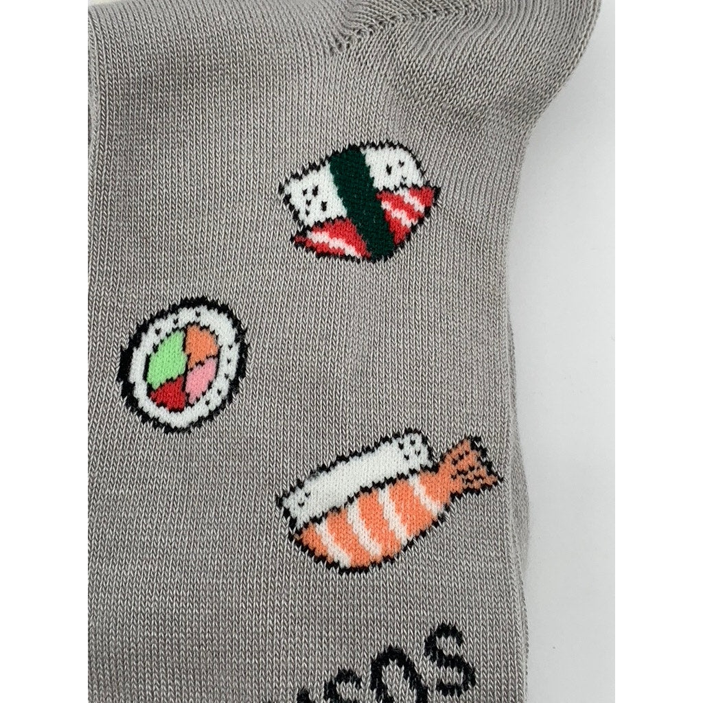 FOOT TRAFFIC Women's Light Gray Sushi Print Knit Pull-On Knee High Socks SZ OS
