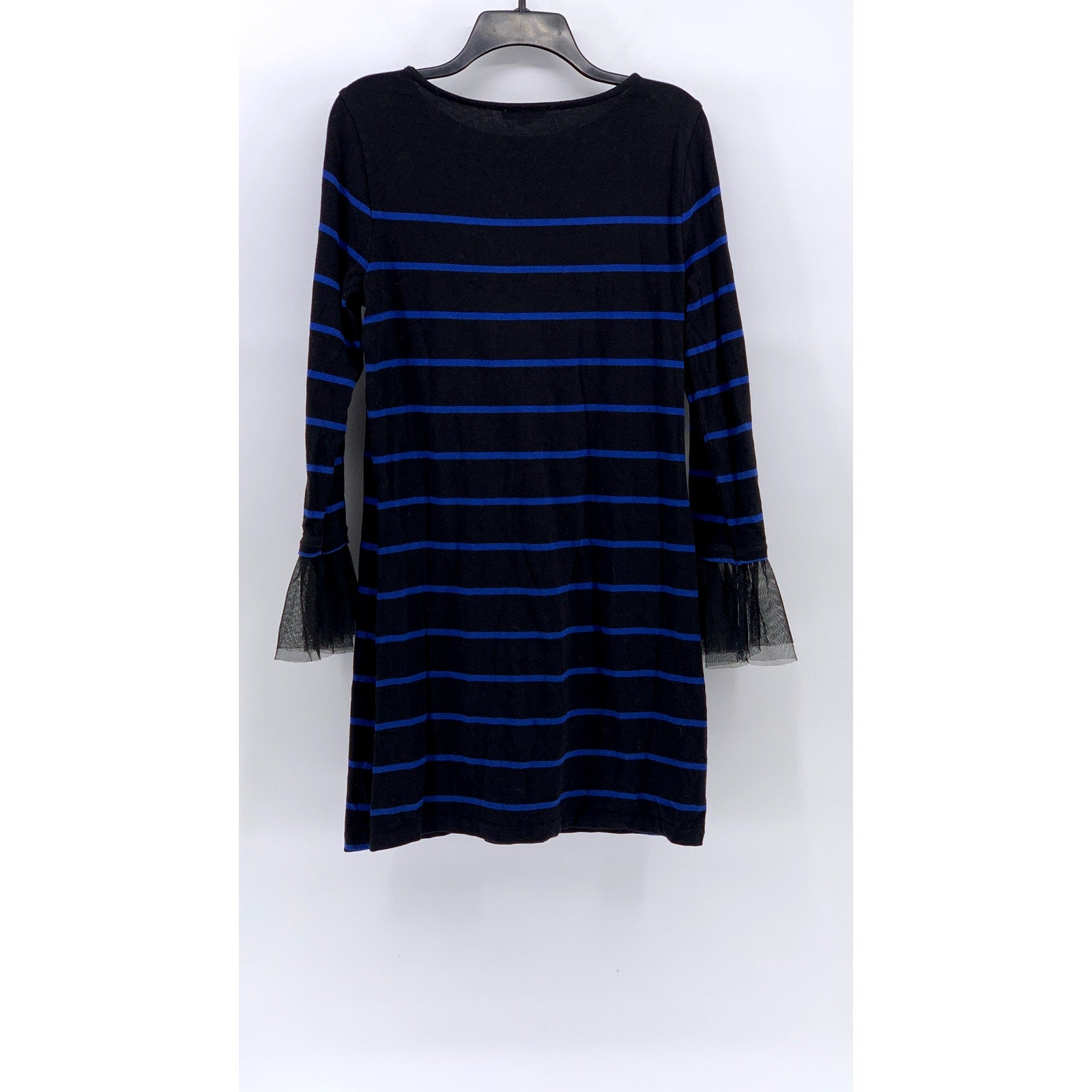 BEACH LUNCH LOUNGE Women's Black-Blue Shay Striped Long Sleeve Tulle Dress SZ S