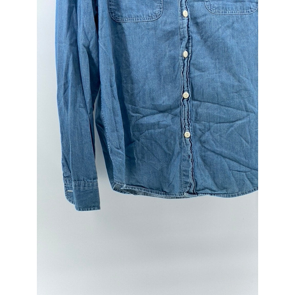 AMERICAN EAGLE Men's Blue Denim Button-Up Long Sleeve Regular-Fit Shirt SZ L