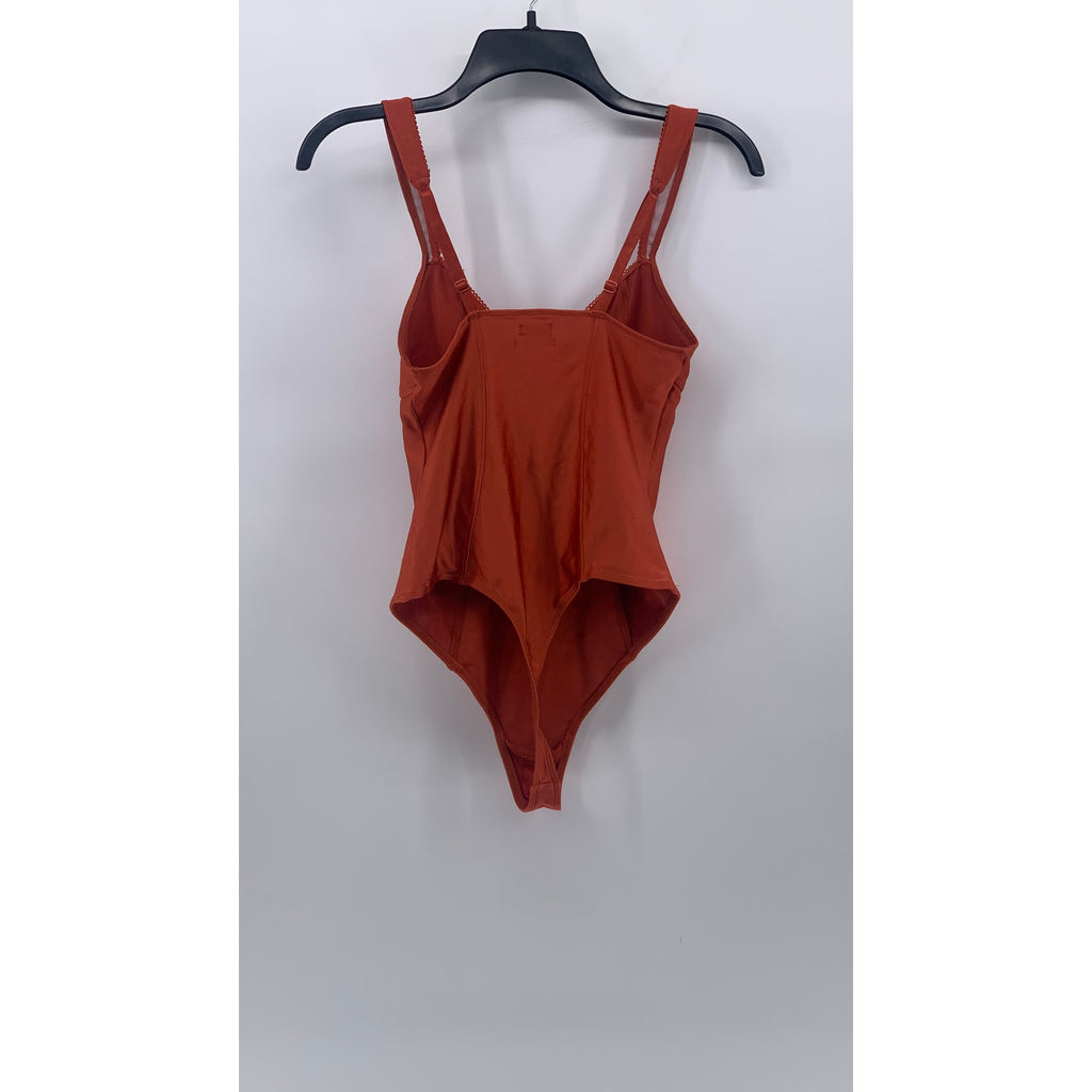 OUT FROM UNDER Women's Dark Orange V-Neck Eyelet Corset Thong Bodysuit SZ M