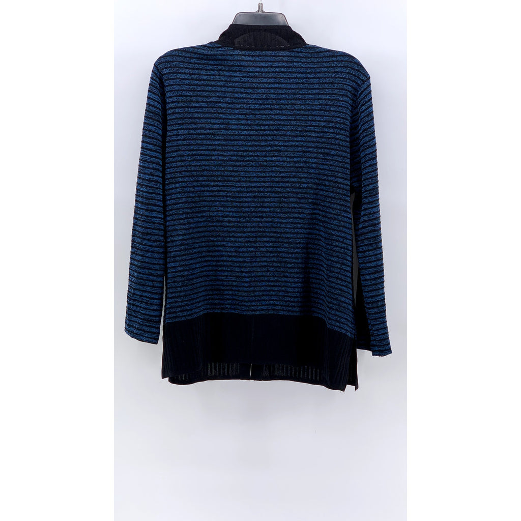 EXCLUSIVELY MISOOK Women's Vintage Blue-Black Striped Zip-Up Cardigan SZ L