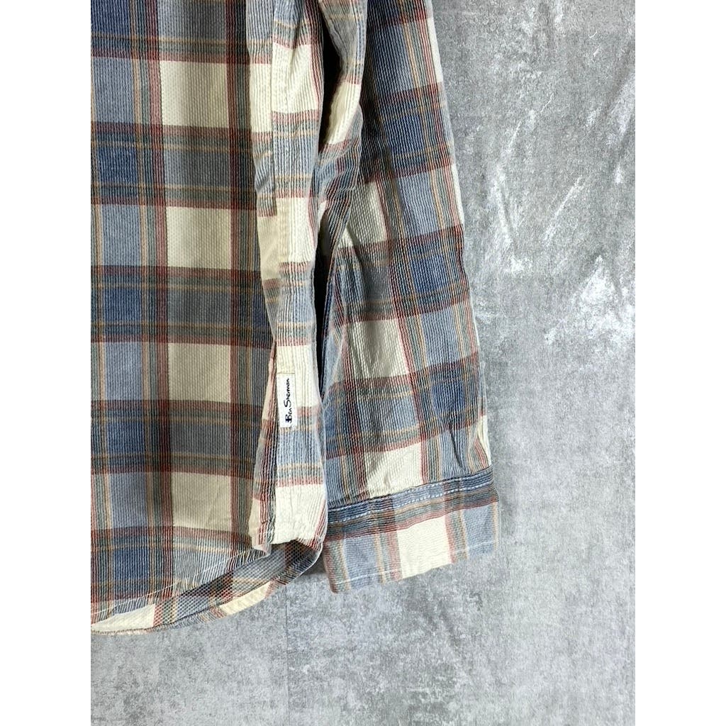 BEN SHERMAN Men's Gray Plaid Button-Up Long Sleeve Shirt SZ S