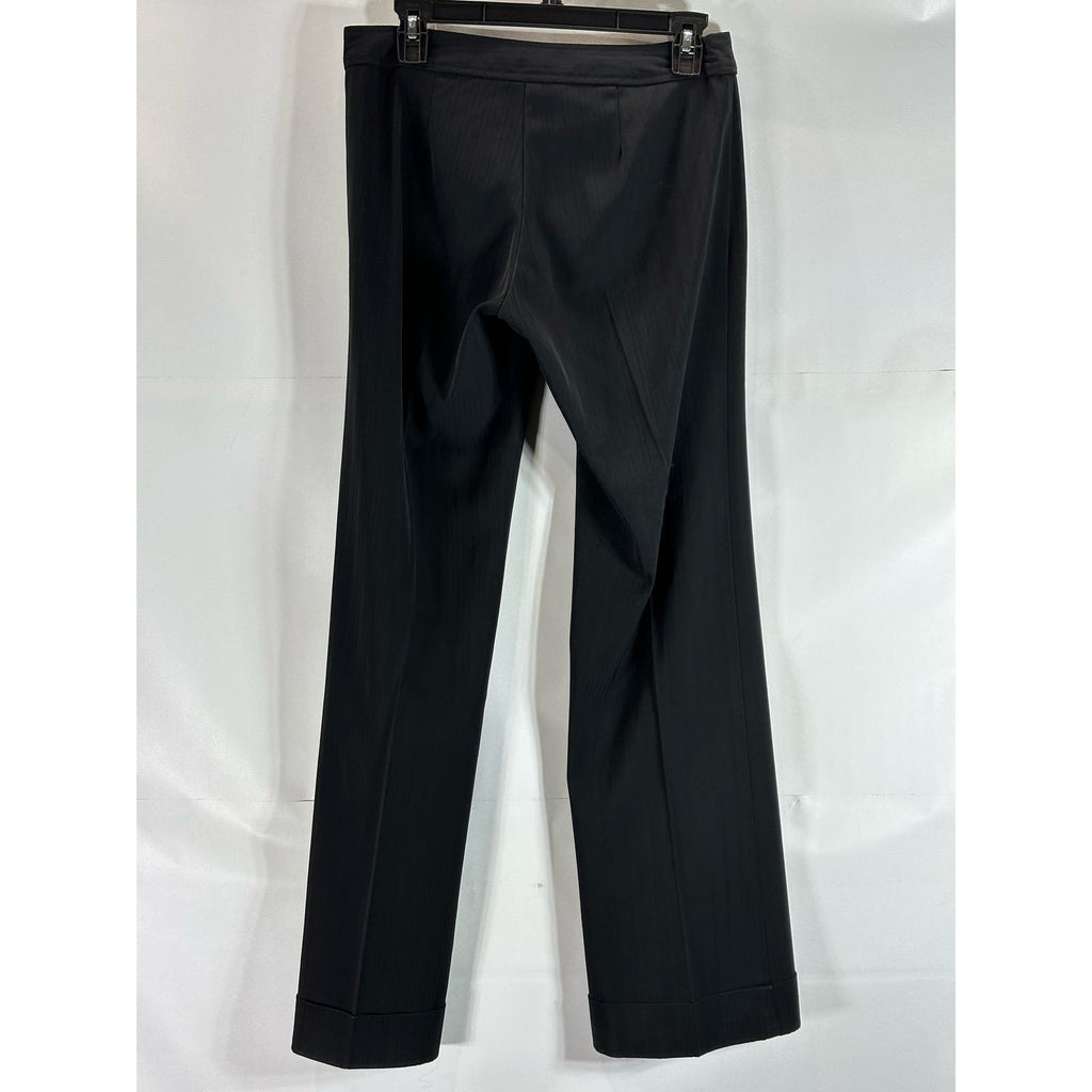 TRINA TURK Women's Black Pinstripe Cuffed Wide-Leg Pants SZ 4