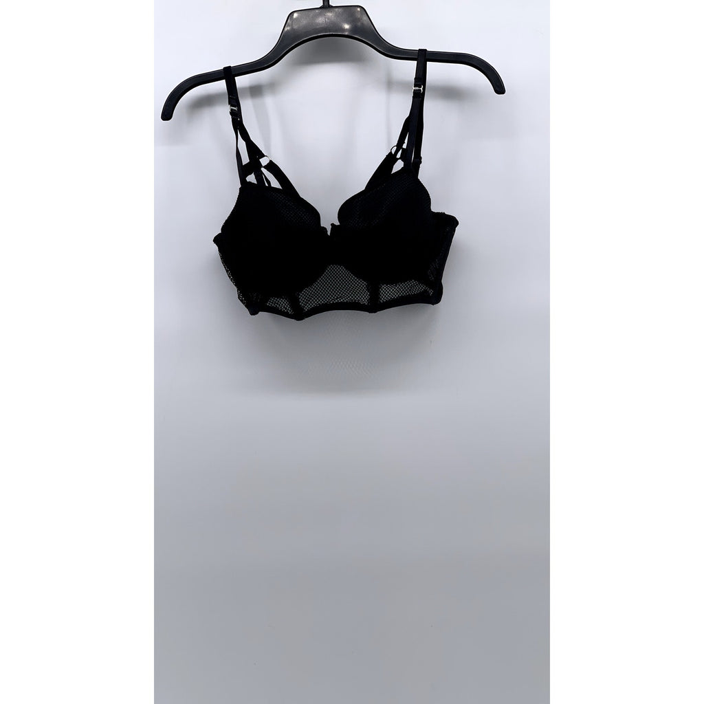 HUNKEMOLLER Women's Black Mesh Strappy Padded Underwire Bra SZ 32D