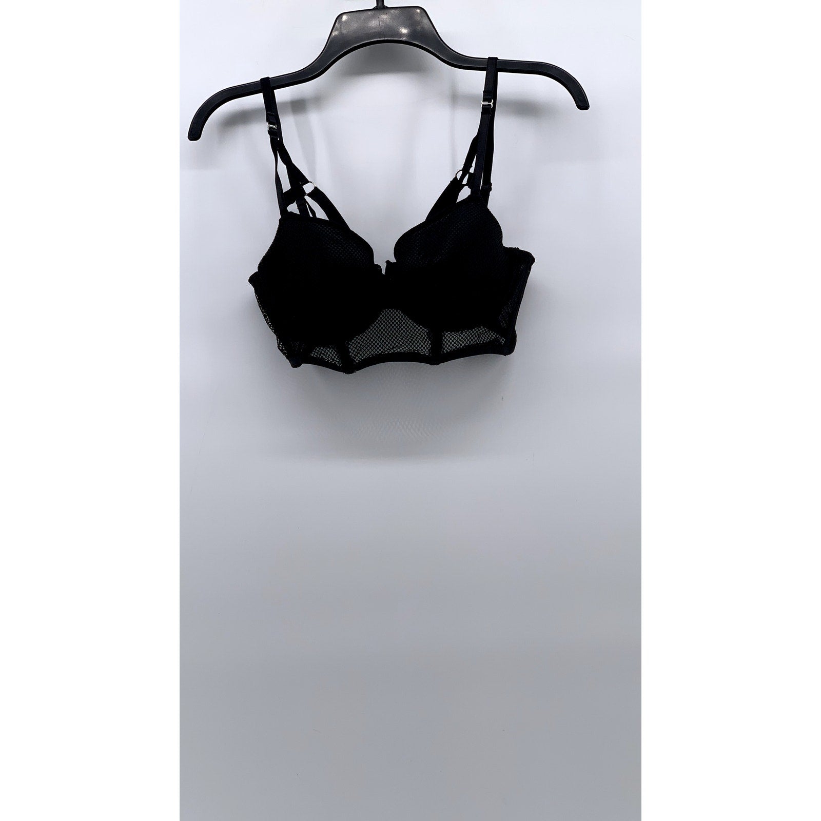 HUNKEMOLLER Women's Black Mesh Strappy Padded Underwire Bra SZ 32D