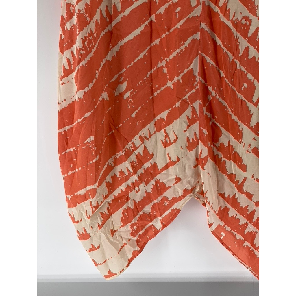 CHARLIE JADE Women's Orange-Beige Printed V-Neck Sleeveless Midi Dress SZ L