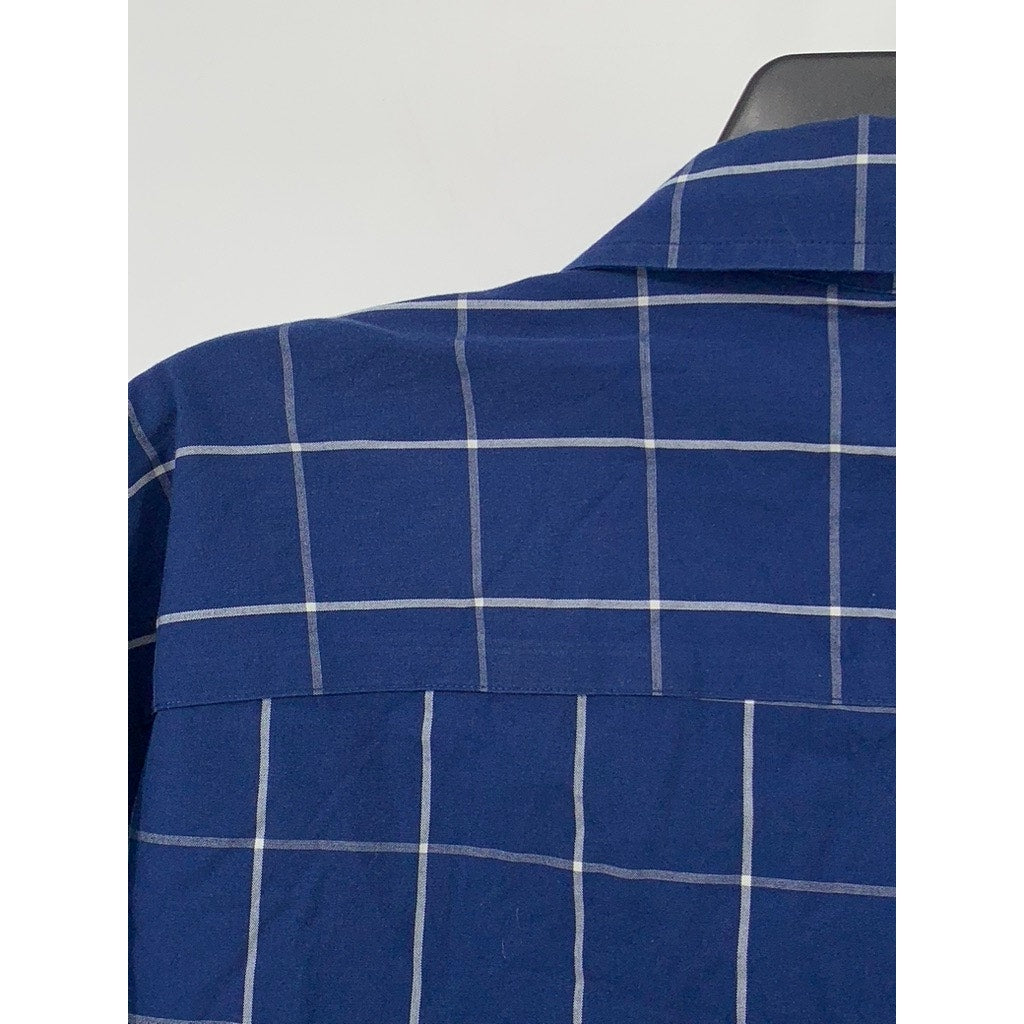 CLUB ROOM Men's Dark Blue Windowpane Slim-Fit Button-Up Long Sleeve Shirt SZ XL