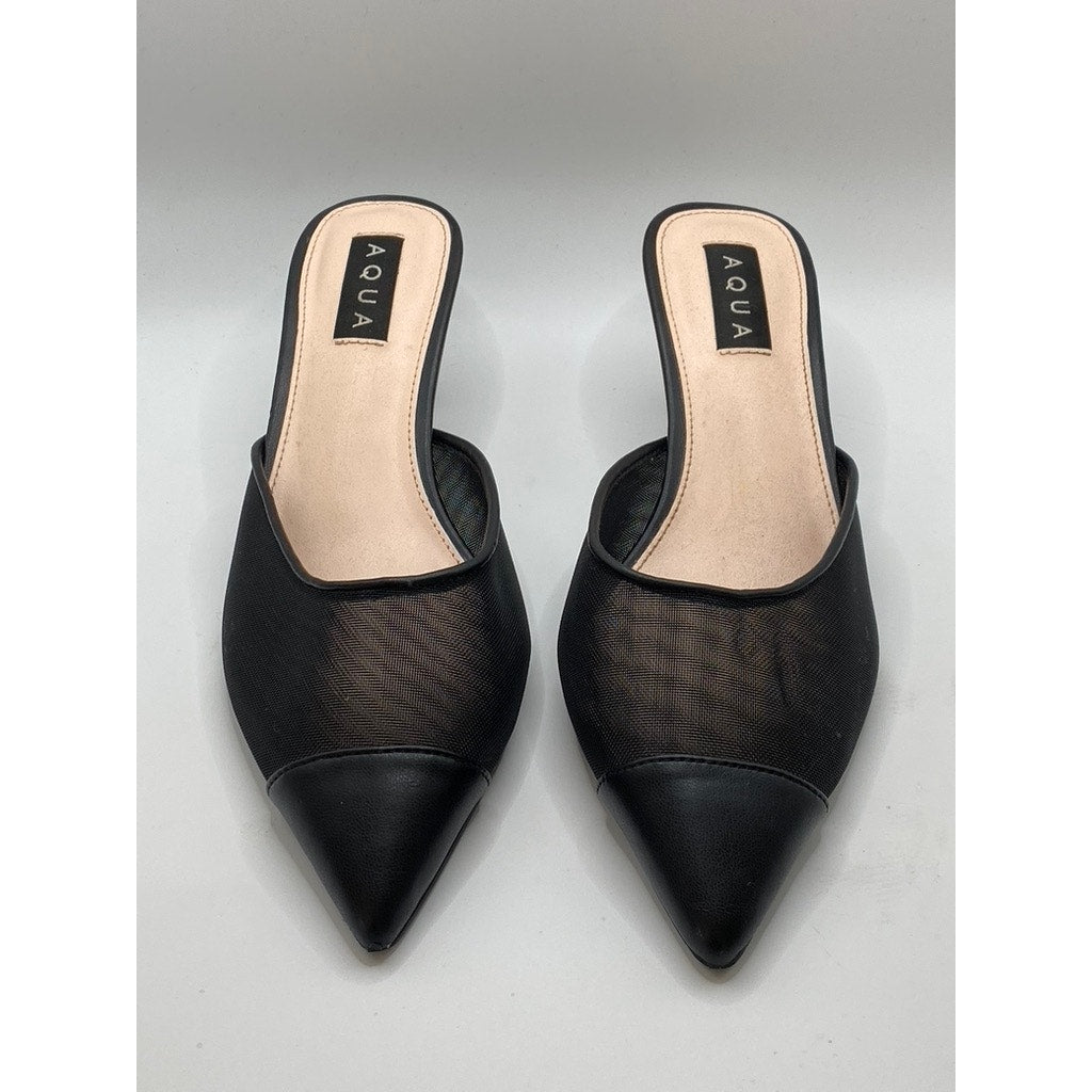 AQUA Women's Black Mrina Mesh Pointed-Toe Slip-On Pumps SZ 8
