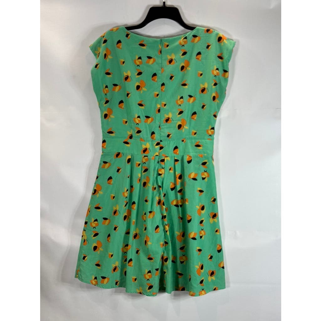 EMMELEE FRANCESCA Women's Green Floral Print Pleated Skirt Mini Dress SZ L
