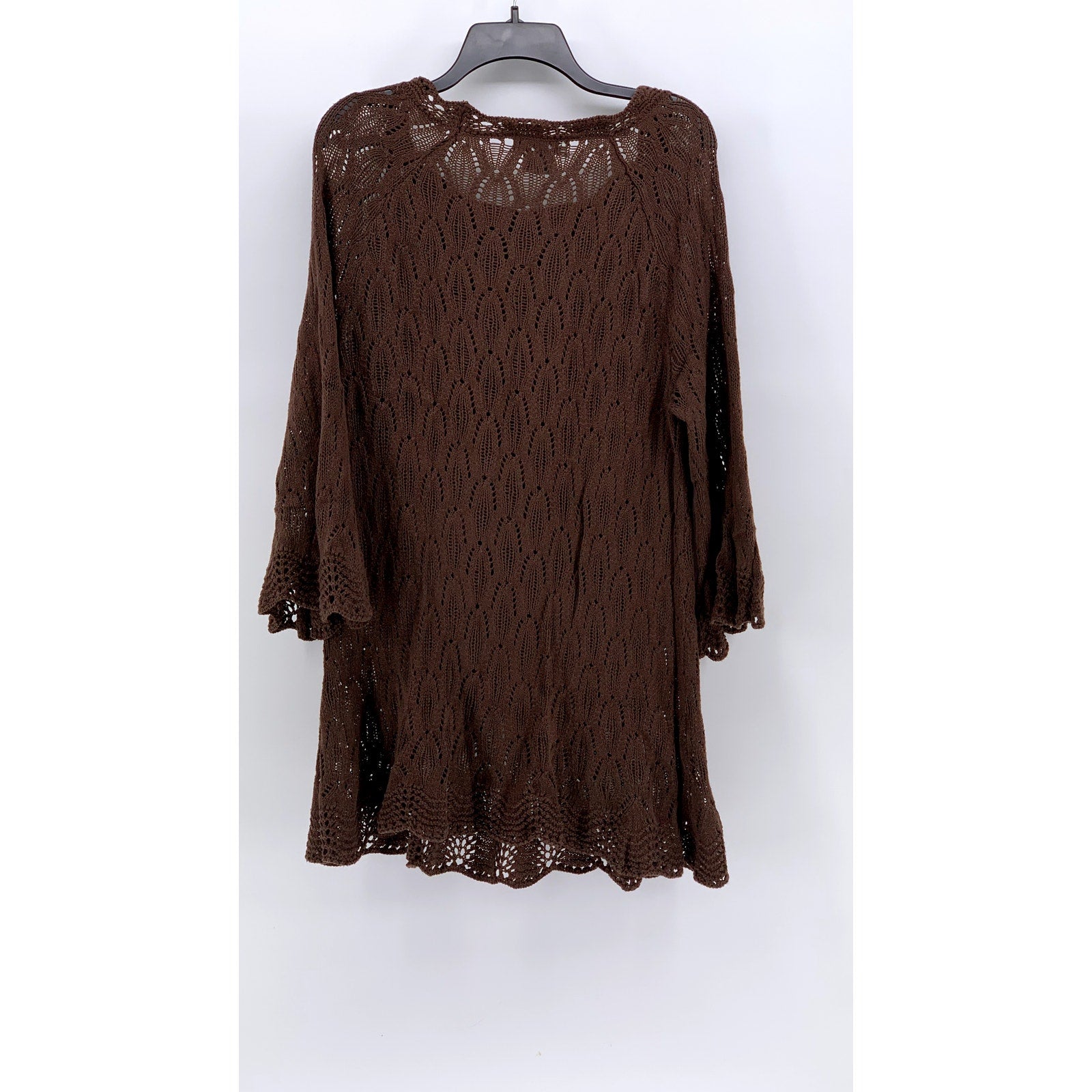 NOUVEAUX Women's Brown Crochet Knit 3/4 Sleeve Sweater Dress SZ XL
