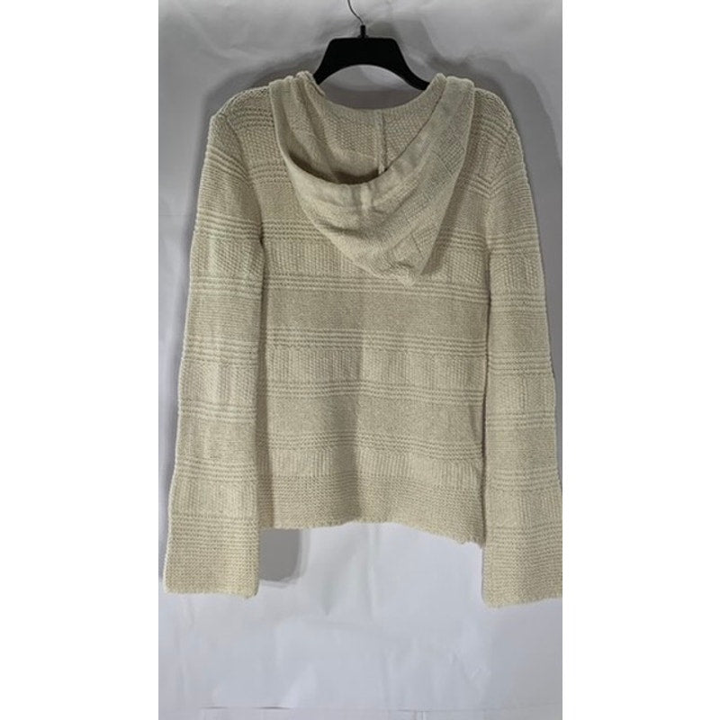 FAHERTY Women's Beige Crochet Knit V-Neck Poppy Pullover Hoodie SZ XS