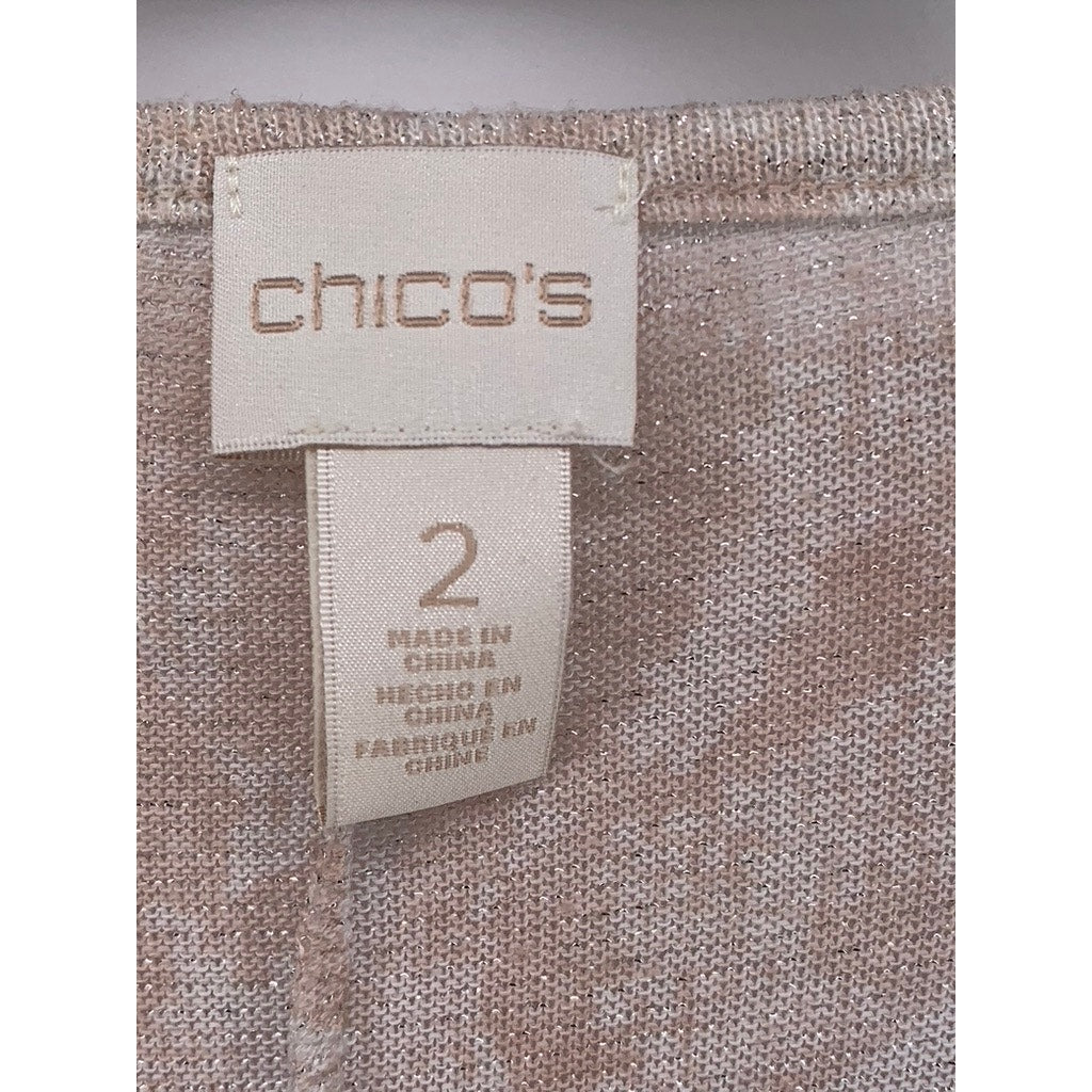 CHICO'S Women's Pink Metallic Camo Like Printed Tie-Front Top SZ 2(US-L)