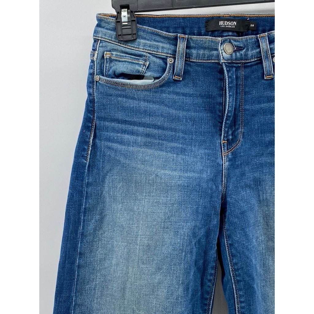 HUDSON JEANS Women's Dark Wash Blue Denim Stella Mid-Rise Cropped Jeans SZ 28