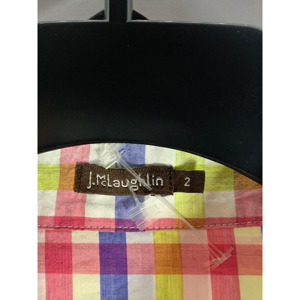 J.MCLAUGHLIN Women's Multicolor Plaid Button-Up Long Sleeve Top SZ 2