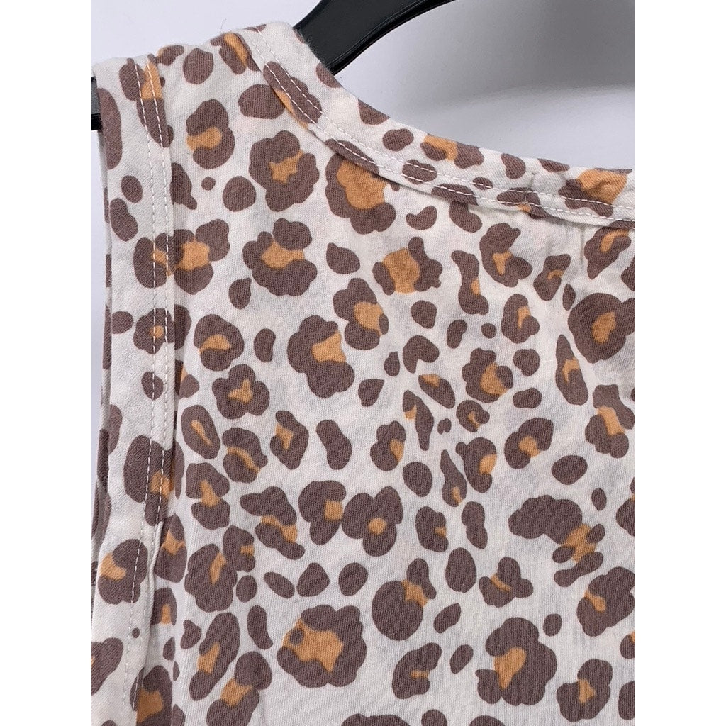 DOLAN Women's White-Brown Cheetah Print Scoop-Neck Sleeveless Top SZ M
