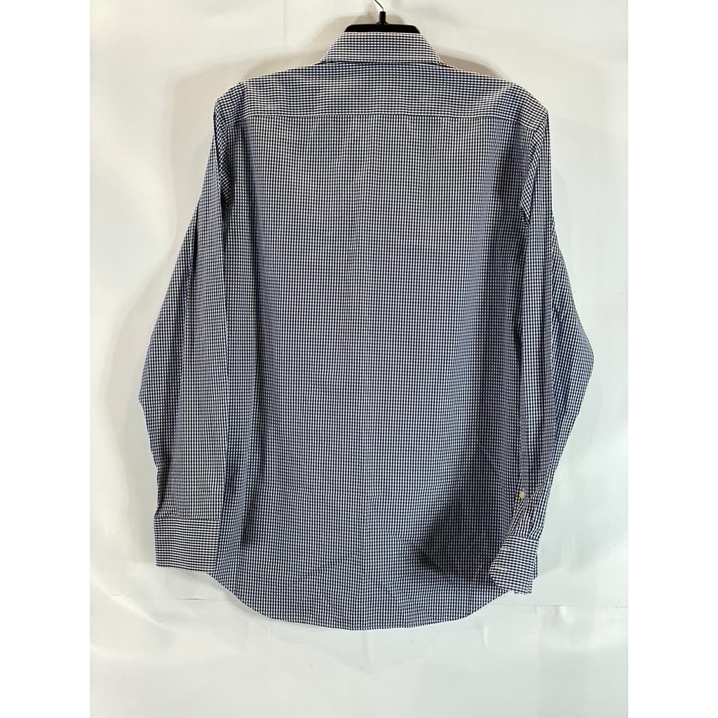 BANANA REPUBLIC Men's Navy Micro Gingham Slim-Fit No-Iron Button-Up Shirt SZ S