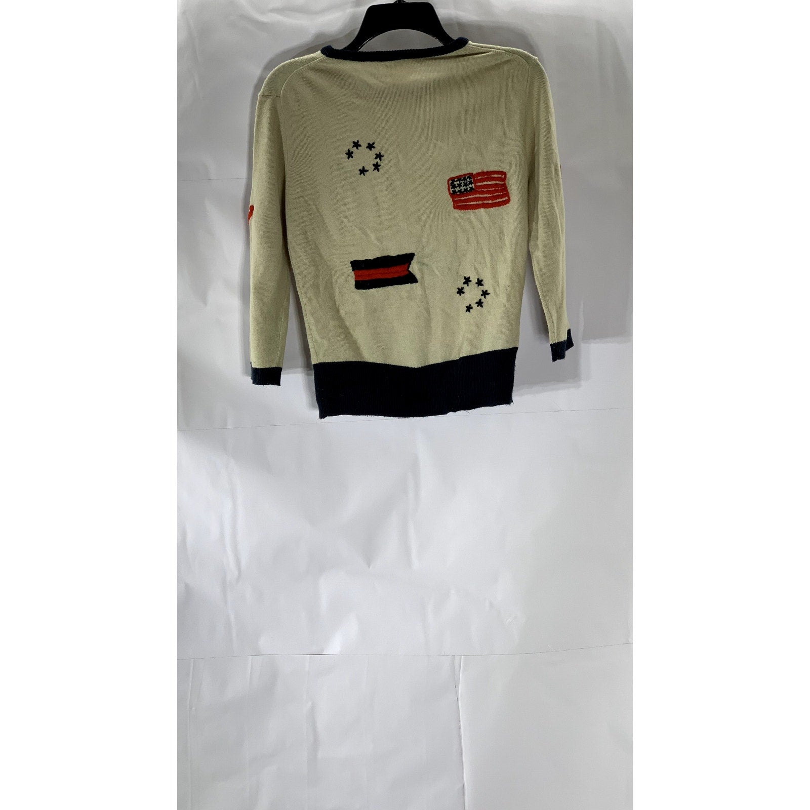 TATYANA Women's Tan-Navy Vintage Patriotic Embroidered Knit 90's Sweater SZ L