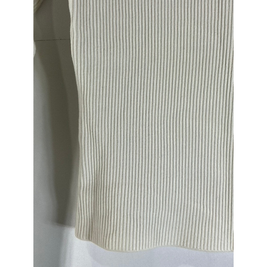 ABERCROMBIE & FITCH Women's Beige Crewneck Long Sleeve Ribbed Top SZ S