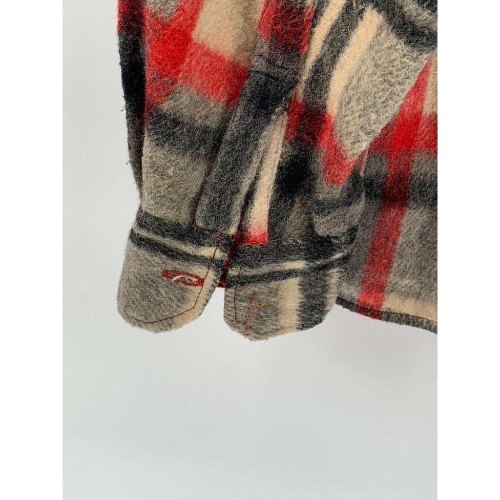 ROYAL CHOICE Men's Red-Black Vintage Plaid Wool-Linen Shirt Jacket SZ L