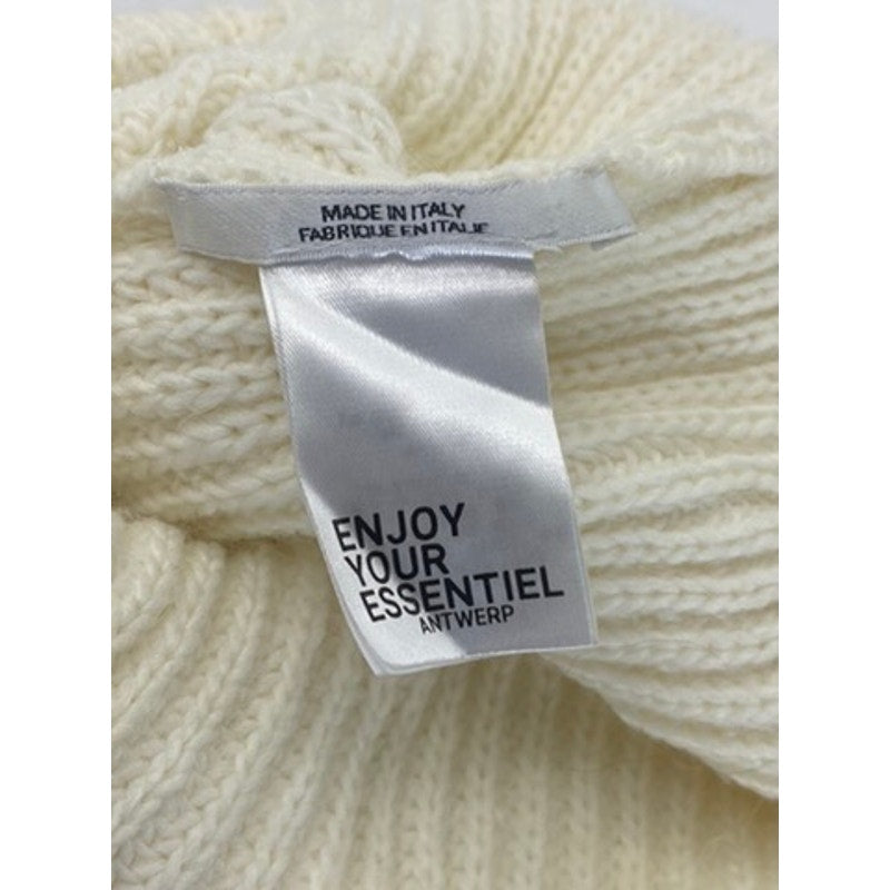 ESSENTIEL ANTWERP Unisex Cream Rib Knit Patch Logo Beanie SZ OS