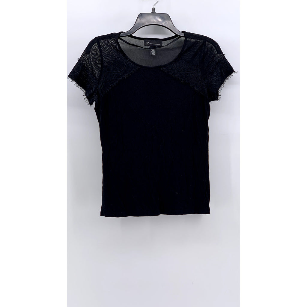 INC INTERNATIONAL CONCEPTS Women's Black Mesh Lace Short Sleeve Top SZ S