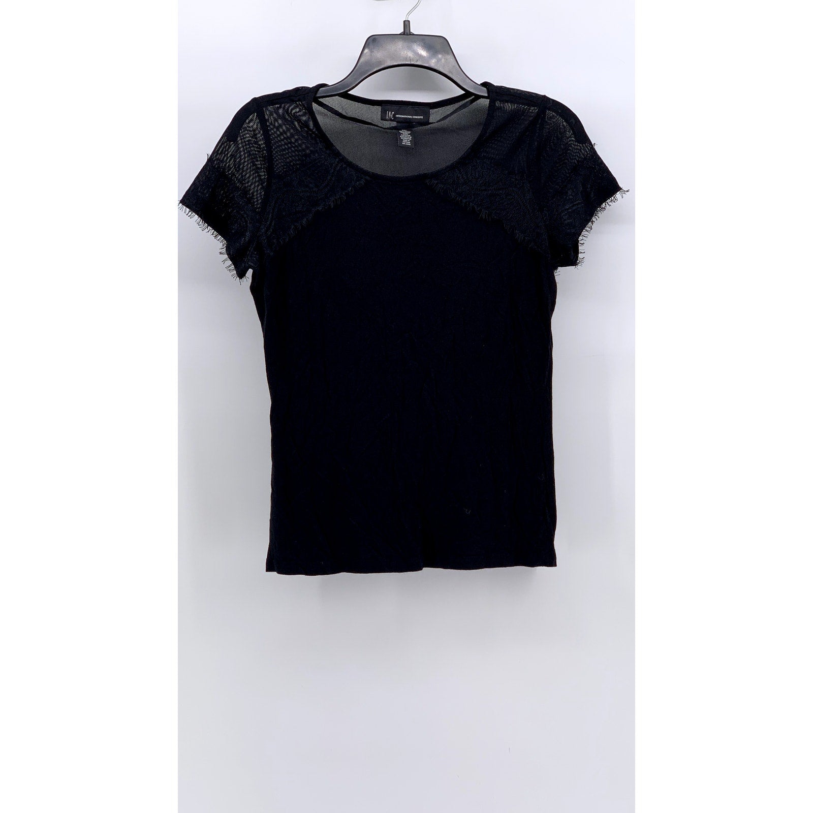INC INTERNATIONAL CONCEPTS Women's Black Mesh Lace Short Sleeve Top SZ S