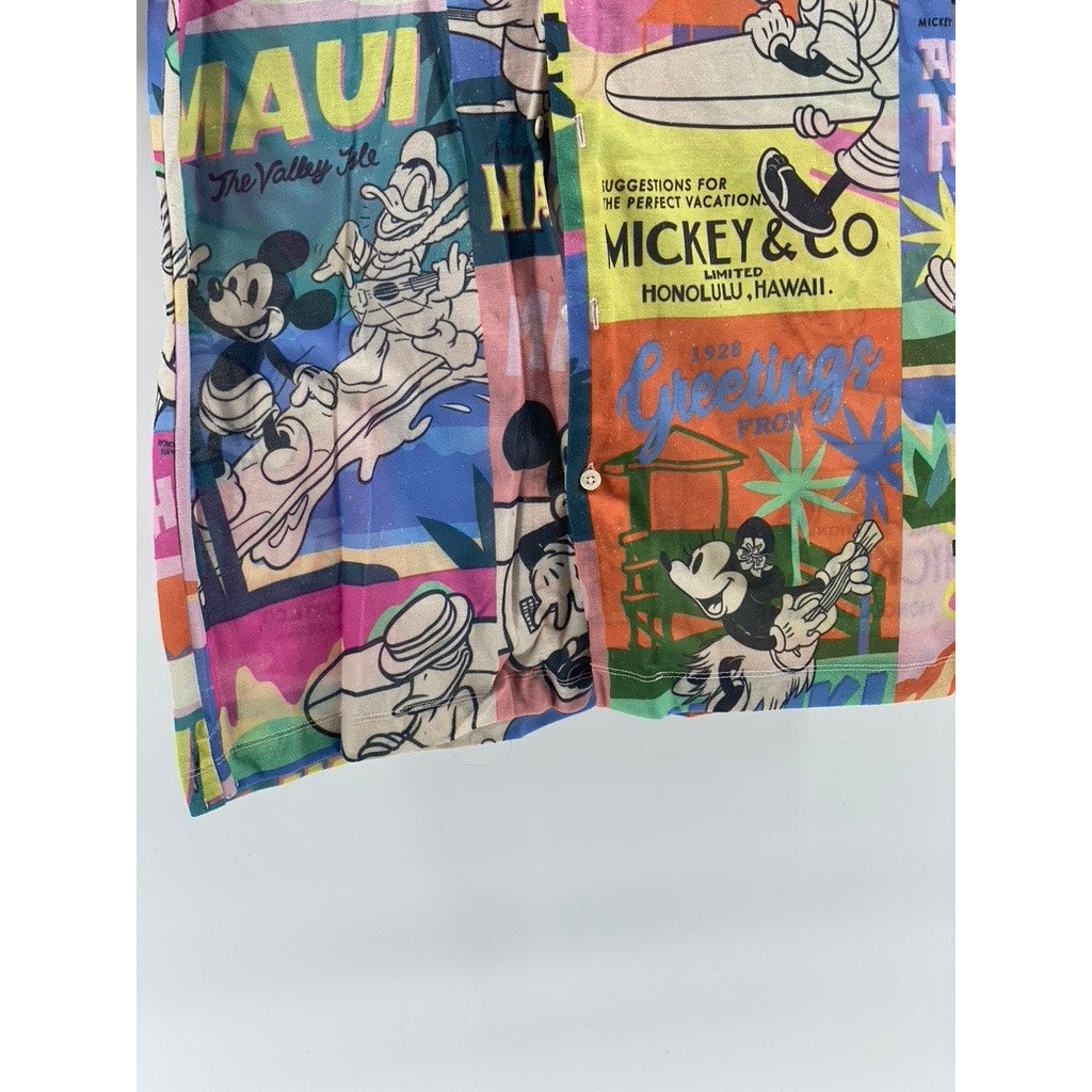ZARA Men's Disney Mickey Mouse Comic Graphic Short Sleeve Button-Up Shirt SZ M
