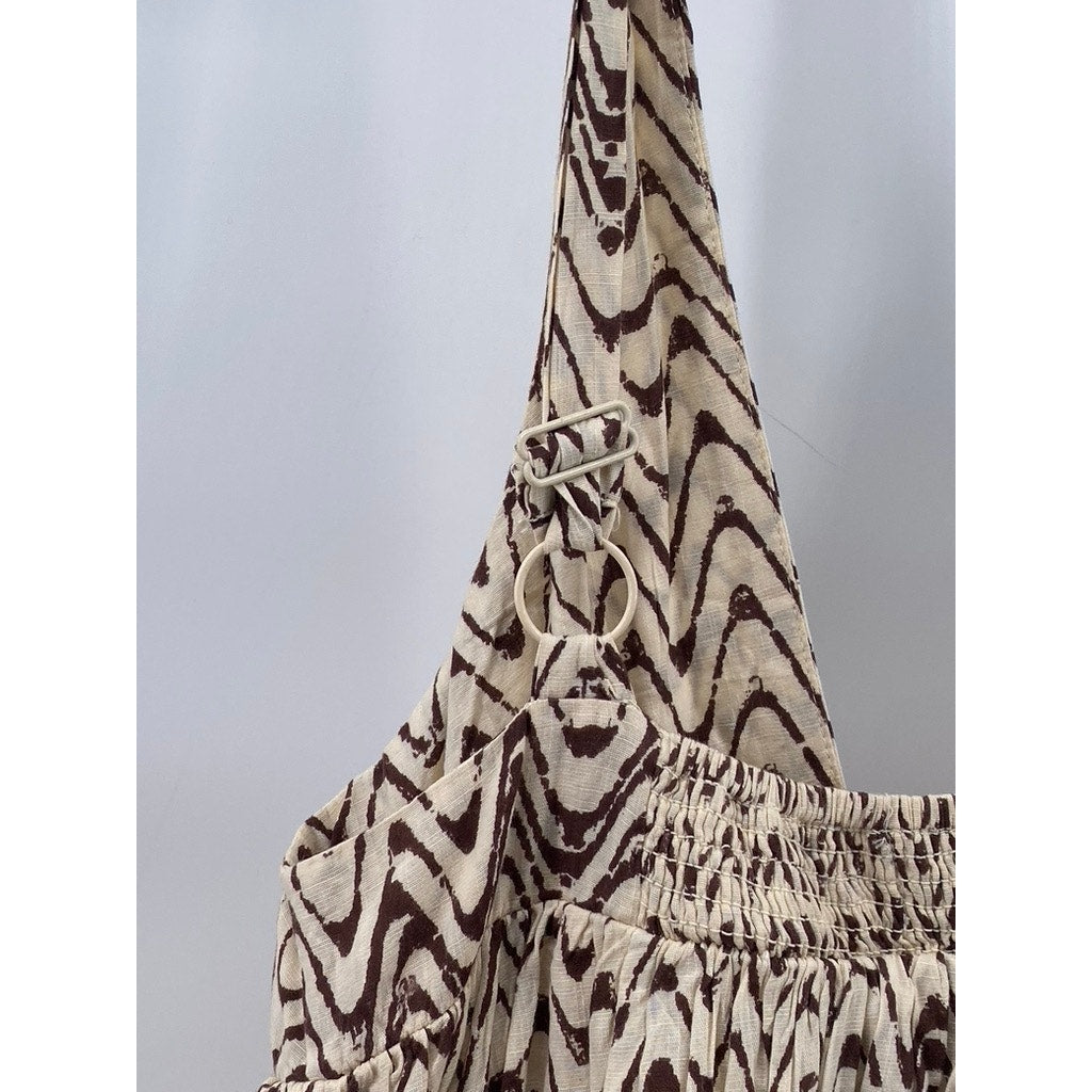 URBAN OUTFITTERS Women's Tan Multi Claudette Zig-Zag Smock Tank Mini Dress SZ S