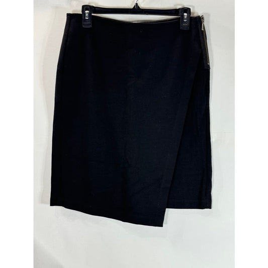 CABI Women's Black Solid Faux-Wrap Asymmetrical Hem Mini Skirt SZ 4