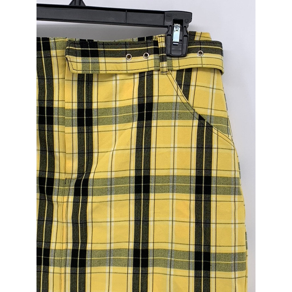 HOLLISTER Women's Black-Yellow Plaid Grunge Ultra High Rise Mini Skirt SZ M