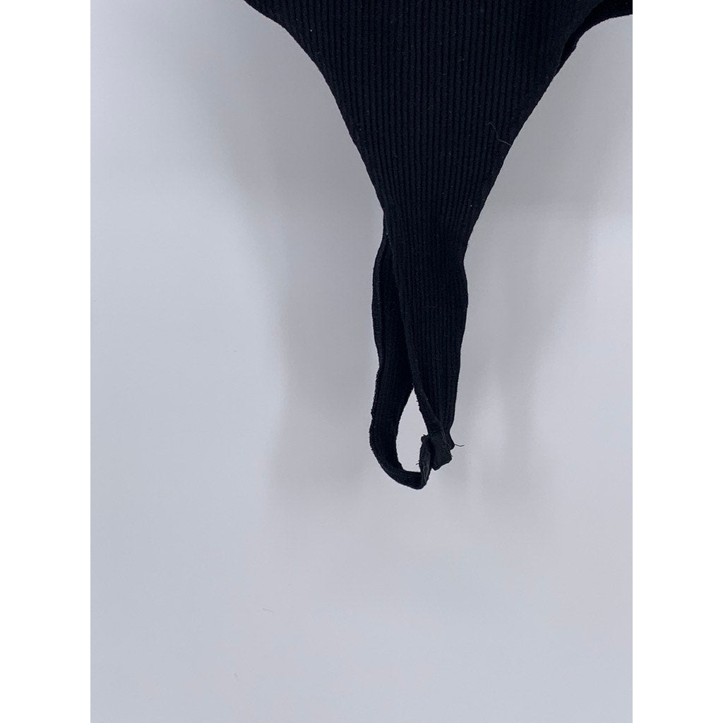 ZARA Women’s Black Ribbed Scoop-Neck Spaghetti Strap Fitted Bodysuit SZ S