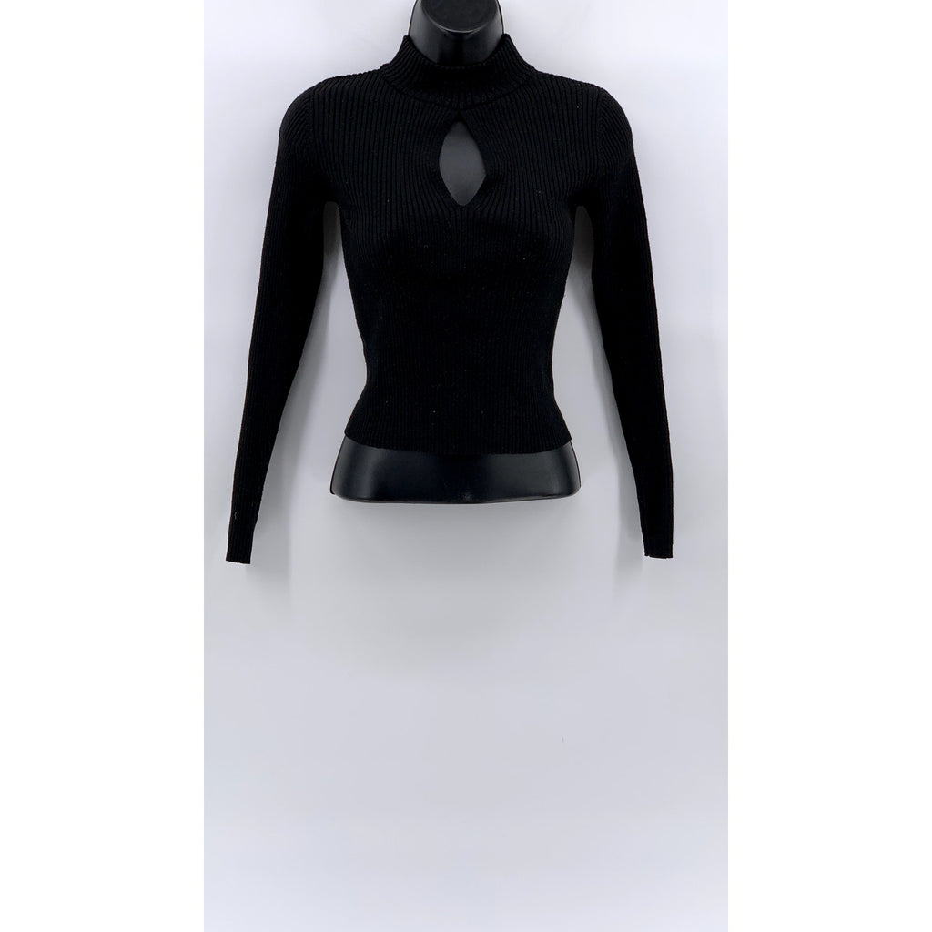 HIPPIE ROSE Juniors' Black Ribbed Teardrop Cutout Mock-Neck Top SZ XS
