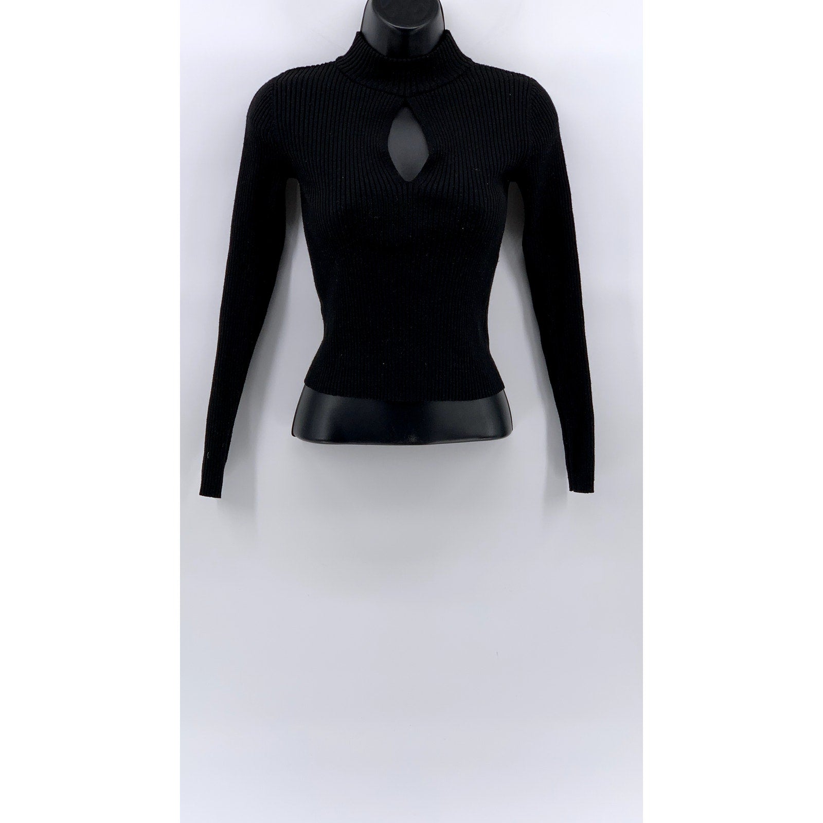 HIPPIE ROSE Juniors' Black Ribbed Teardrop Cutout Mock-Neck Top SZ XS