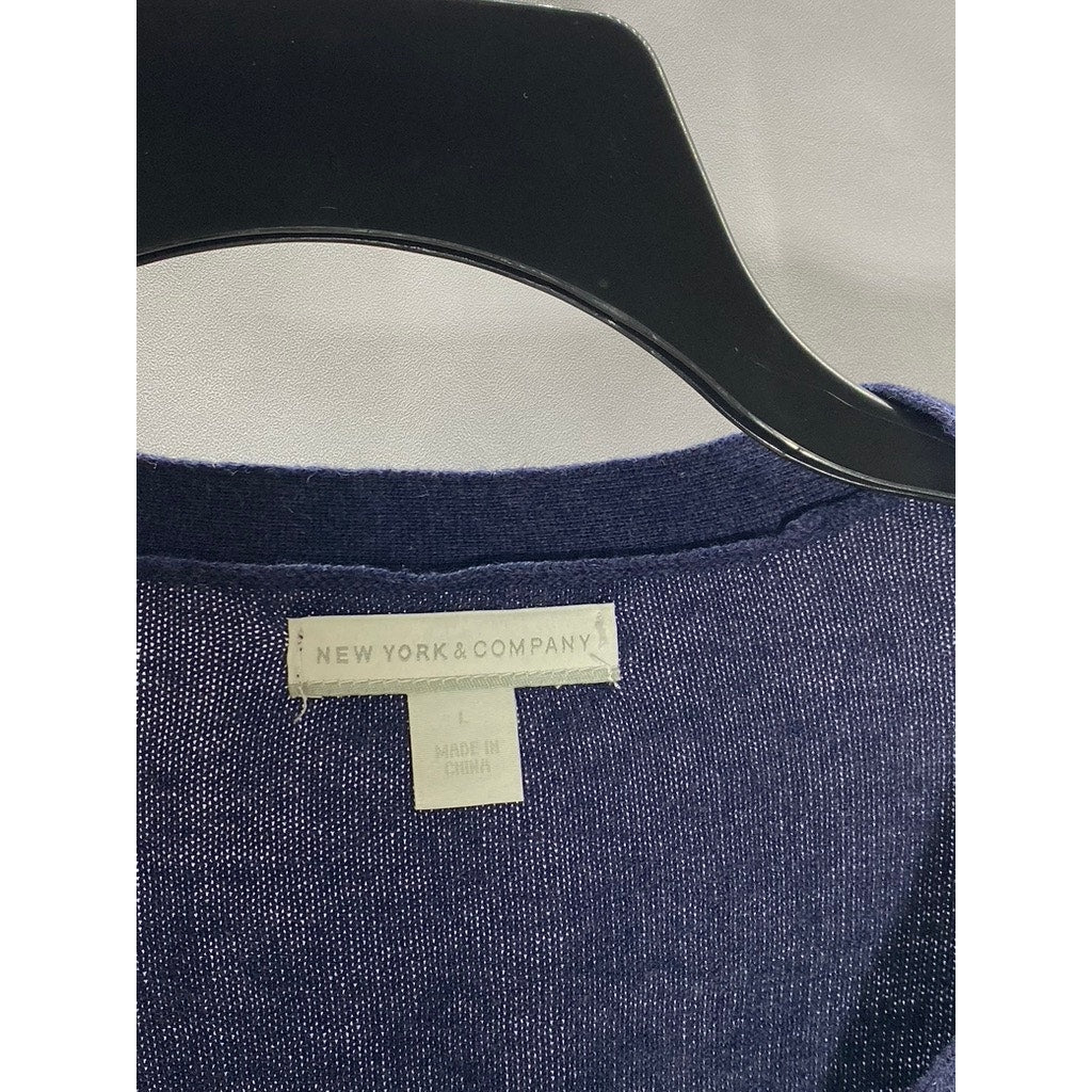 NEW YORK & COMPANY Women's Dark Blue V-Neck Button-Up Long Sleeve Cardigan SZ L