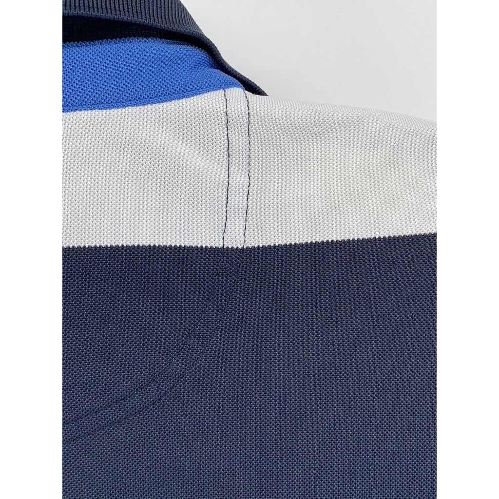 IZOD Men's Navy Blue Striped Textured Long Sleeve Polo Shirt SZ L