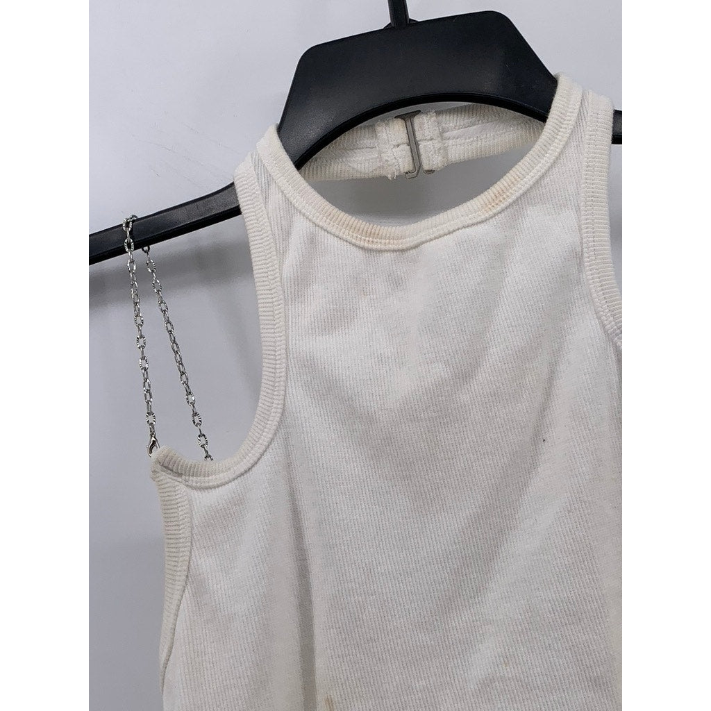 I.AM.GIA Women's White Ribbed Chain-Strap Halter Tank Top SZ S