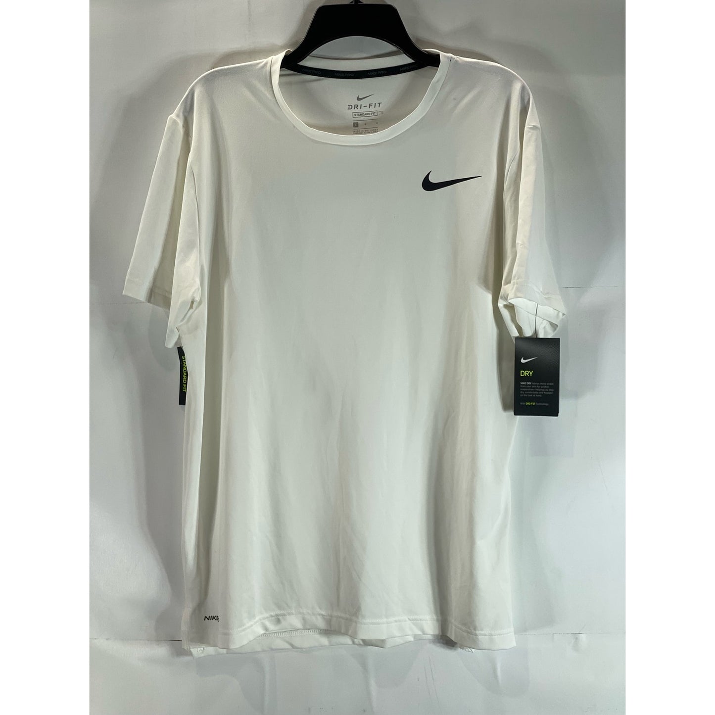 NIKE PRO Men's White Dri-Fit Crewneck Standard-Fit Short Sleeve T-Shirt SZ L