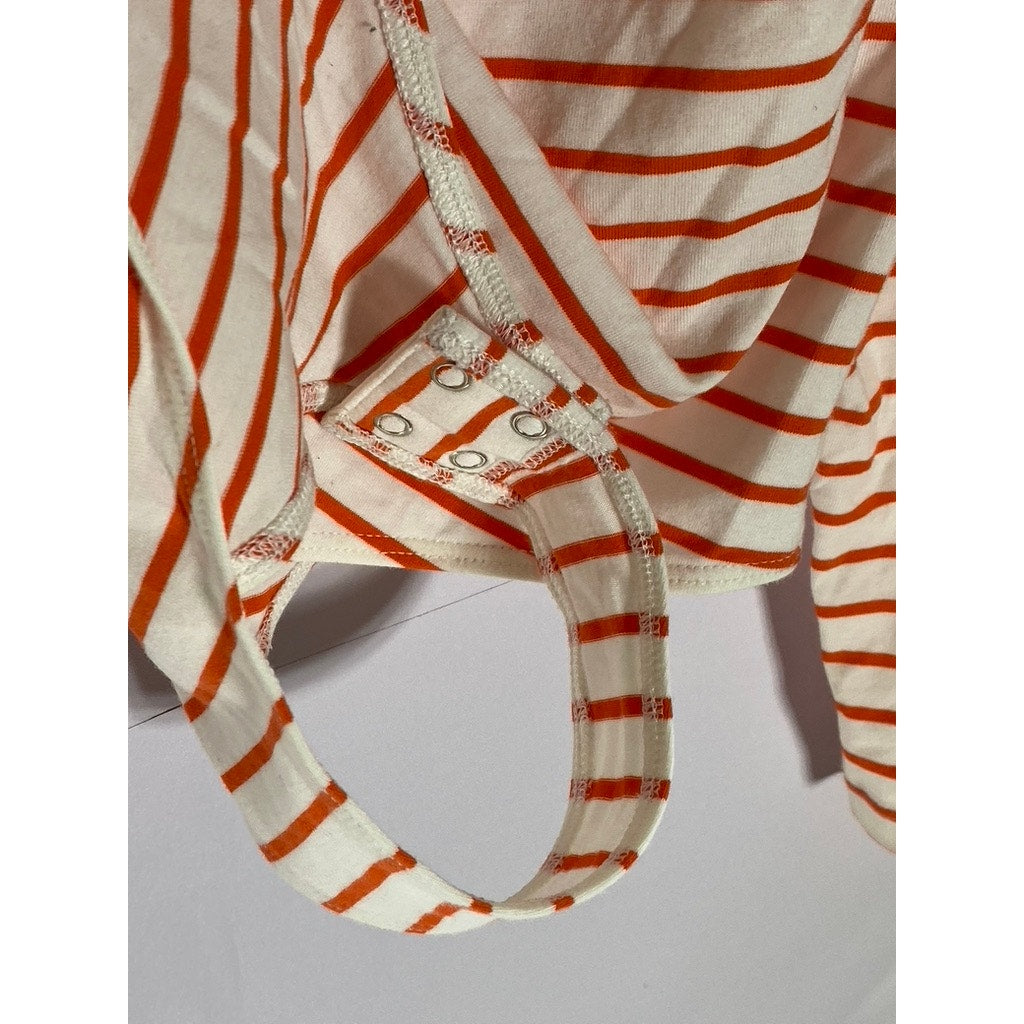 ON 34TH Women's Orange-White Striped Scoop-Neck Long Sleeve Bodysuit SZ L