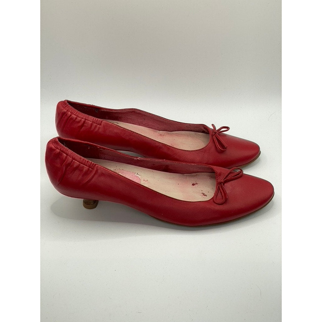 NATURALIZER Women's Dark Red Leather Round-Toe Kitten-Heel Slip-On Pumps SZ 7