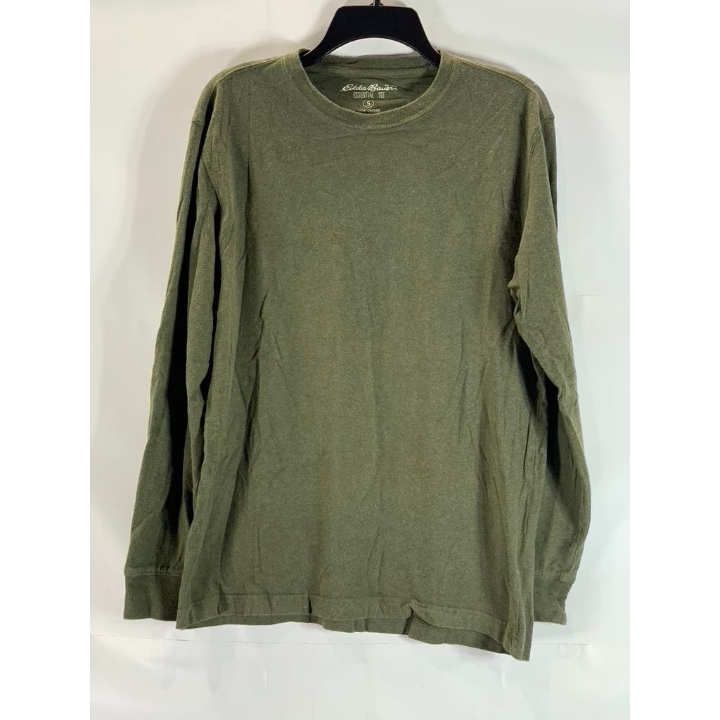 EDDIE BAUER Men's Olive Green Cotton Crewneck Essential Long Sleeve T-Shirt SZ S