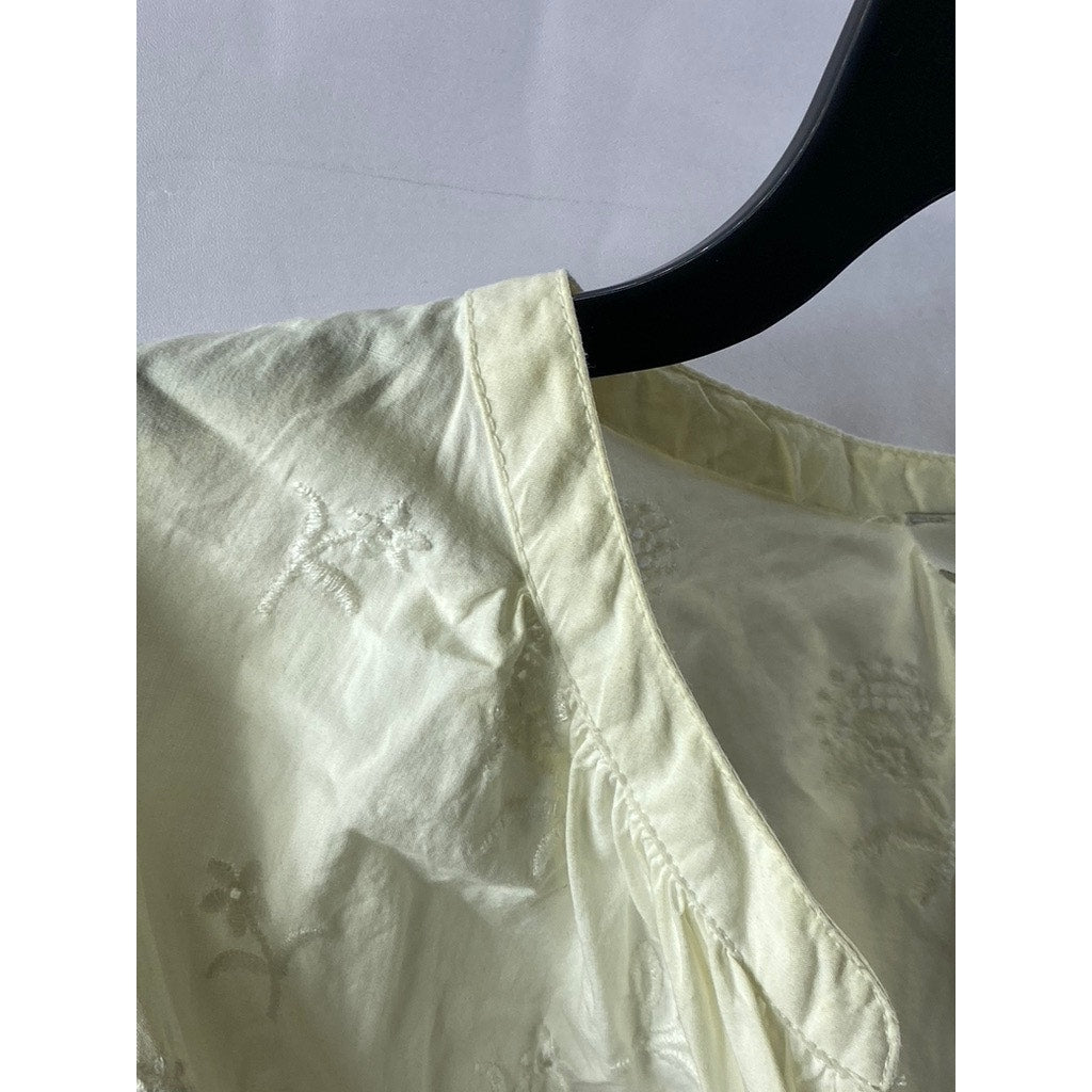 JOIE Women's White Embroidered Floral Faux-Pearl Button-Up Long Sleeve Top SZ S