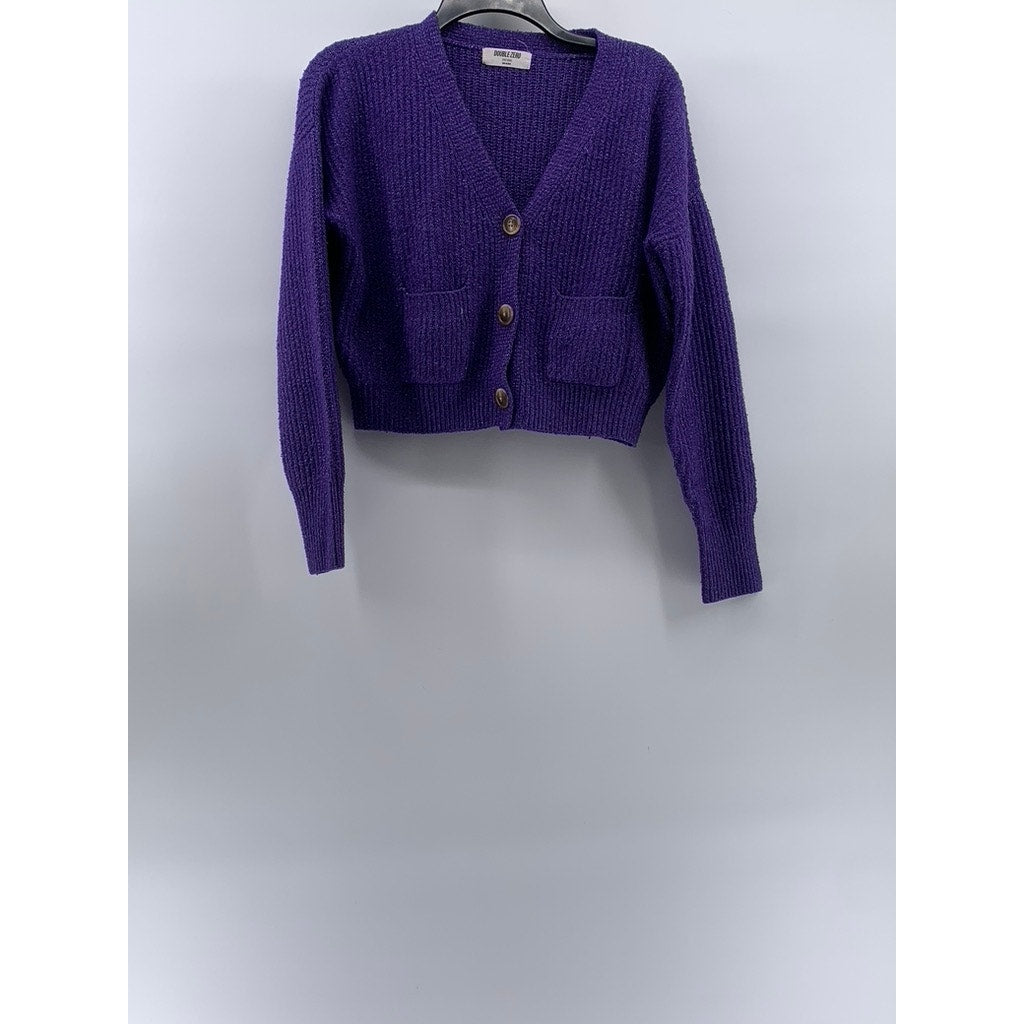 DOUBLE ZERO Women's Purple Knit Long Sleeve Button-Up Cropped Cardigan SZ S