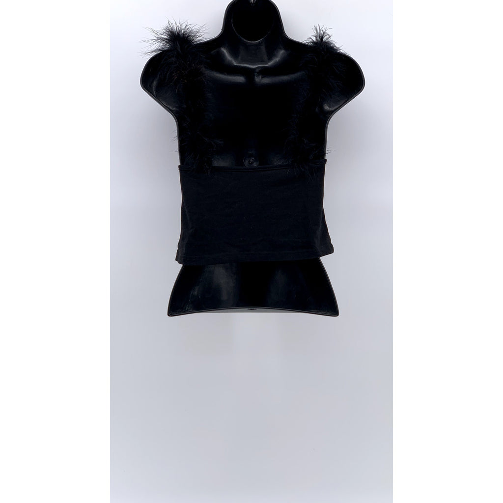 UNBRANDED Women's Black Faux-Fur Cropped Tank Top SZ S