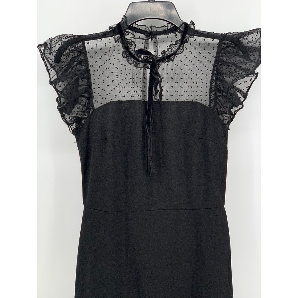 SHEIN Women's Black Lace 1940'S Mesh Insert Wiggle Ruffle Sleeve Dress SZ 6